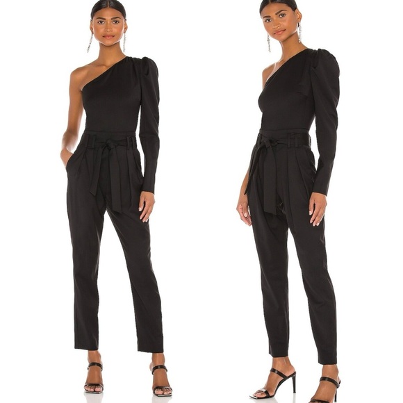 IRO Harabel Wool One Shoulder Puff Sleeve Belt Tailored Pleated Jumper Jumpsuit - Picture 8 of 15